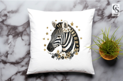 Gold Star Zebra Floral Watercolor Clipart Sublimation PNG Product Image 3