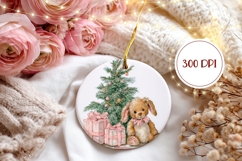 Christmas Rabbit Round Ornament, Christmas Tree Ornament Product Image 2