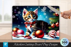 Tabby Kitten Playing with Candy Cane Cutting Board PNG Product Image 1