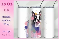 Watercolor Dog Sublimation Tumbler Wrap | 20 oz Straight Png Product Image 1