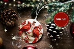 3D Christmas Round Sign, 3D Red Cardinals Ornament Design Product Image 2