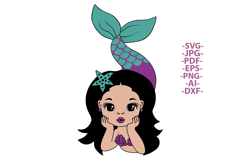 Little Mermaid Girl SVG PNG Cute Afro Mermaid Clipart Product Image 2