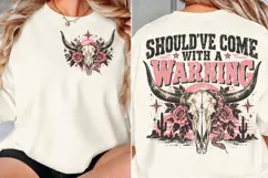 Warning Cow Skull Front Back PNG, Western Cow Skull Front Ba Product Image 2