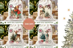 Vintage Christmas Deer Santa Sack, Christmas Santa Sack Product Image 2