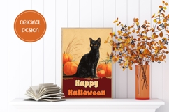 Vintage Halloween Greeting Card, Halloween Cat Wall Art Product Image 2