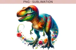 Dinosaur with flowers png design for T-shirts Product Image 2