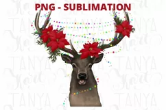 Christmas Deer | Png Sublimation | Red Flowers | Xmas Season Product Image 2