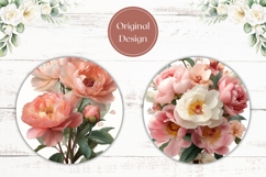 Pink Peony Flower Car Coasters, Peony Coaster Designs Product Image 2