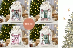 Watercolor Christmas Door Santa Sack, Winter Gift Bag Product Image 2