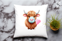 Cute Highland Cow Valentine Ice Cream PNG Product Image 3