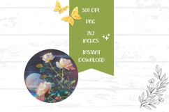 White Roses Round Earrings, Floral Round Earrings Template Product Image 2