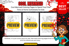 Cool Mermaid Coloring Pages Printable worksheets for kids Product Image 2