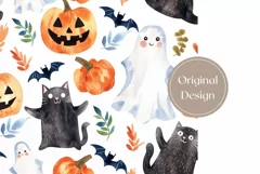 Cartoon Halloween Tumbler Design, Watercolor Halloween Cats Product Image 2