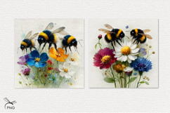 Bumblebees on flowers digital paper, background clipart Product Image 2