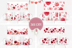 Cartoon Hearts Mug Designs, Watercolor Flowers Mug PNG Product Image 2