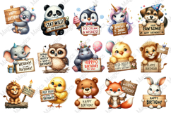 Birthday Sublimation Design Bundle, Animals Birthday Clipart Product Image 2