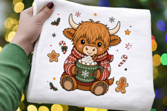 Baby Highland Cow PNG, Christmas Highland Cow Drinking Product Image 5