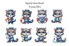 Sailor Cat PNG print, Cute cat with fish, Sailor Cat Design Product Image 2