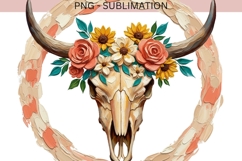 Floral Cow Skull PNG | Western Boho Sunflower Skull Design Product Image 2
