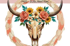 Floral Cow Skull PNG | Western Boho Sunflower Skull Design Product Image 2