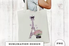 Watercolor Eiffel Tower with roses Sublimation PNG Product Image 2