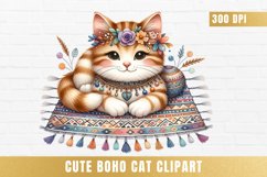 cute watercolor boho cat Clipart, boho cat sublimation Product Image 1