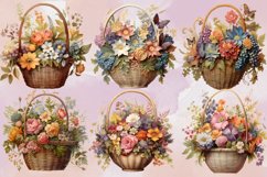 Watercolor Flower Basket Clipart Bundle, Watercolor Flower Product Image 3