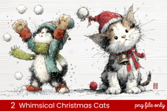 2 Whimsical Christmas Cats Clipart | Cute Holiday Cat PNG Product Image 1