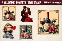Valentines Romantic Retro Style Stamp Clipart PNG Product Image 1