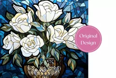 White Roses Tumbler Design, Stained Glass Flowers Tumbler Product Image 2