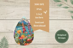 Flowers Teardrop Earrings PNG, Nature Earrings Template Product Image 2
