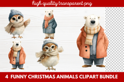4 Funny Christmas Animals Clipart | Cute Holiday Animal PNG Product Image 1