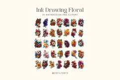 Watercolor Ink Drawing Floral Clipart Bundlle Product Image 2