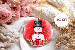 Watercolor Snowman Ornament, Red Christmas Round Ornament Product Image 2