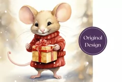 Watercolor Christmas Tumbler Wrap, Christmas Mouse Tumbler Product Image 2