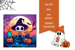 Neon Halloween Moon Square Coasters, Skull Square Coasters Product Image 2