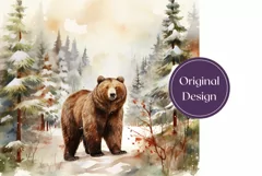 Watercolor Christmas Tumbler Wrap, Winter Bear Sublimation Product Image 2