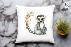 Cute Watercolor Lemur Floral Clipart Sublimation PNG Product Image 2