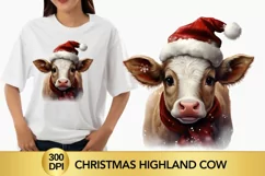 Watercolor Christmas Highland Cow, Cow Sublimation Product Image 1
