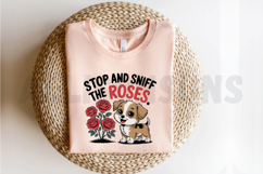 Cute Puppy Stop And Sniff Roses Illustration For Sublimation Product Image 2