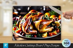 Delicious Roasted Chicken on a Plate Cutting Board PNG Product Image 1