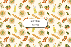 Italian Food Seamless Pattern with Pasta &amp; Olives Product Image 1