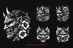 10 Bundle Dark Art Oni Mask Floral Rose Japanese Demon Devil Product Image 3