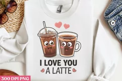 I love you a latte PNG, Retro Valentine Sublimation PNG Product Image 1