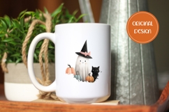 Halloween Ghost PNG, Cute Halloween Black Cat T-Shirt Product Image 2