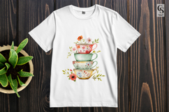 Stacked Floral Teacups Watercolor Clipart PNG Product Image 2