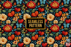 Floral Heart Embroidery Digital Paper Pattern Product Image 2
