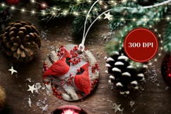 3D Christmas Round Ornament, Cardinals Ornament Sublimation Product Image 2