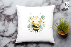 Cute Watercolor Bee With Flower Clipart Sublimation PNG Product Image 2