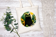 Black Cat Illustration, Cartoon Cat PNG, Flowers PNG Product Image 2